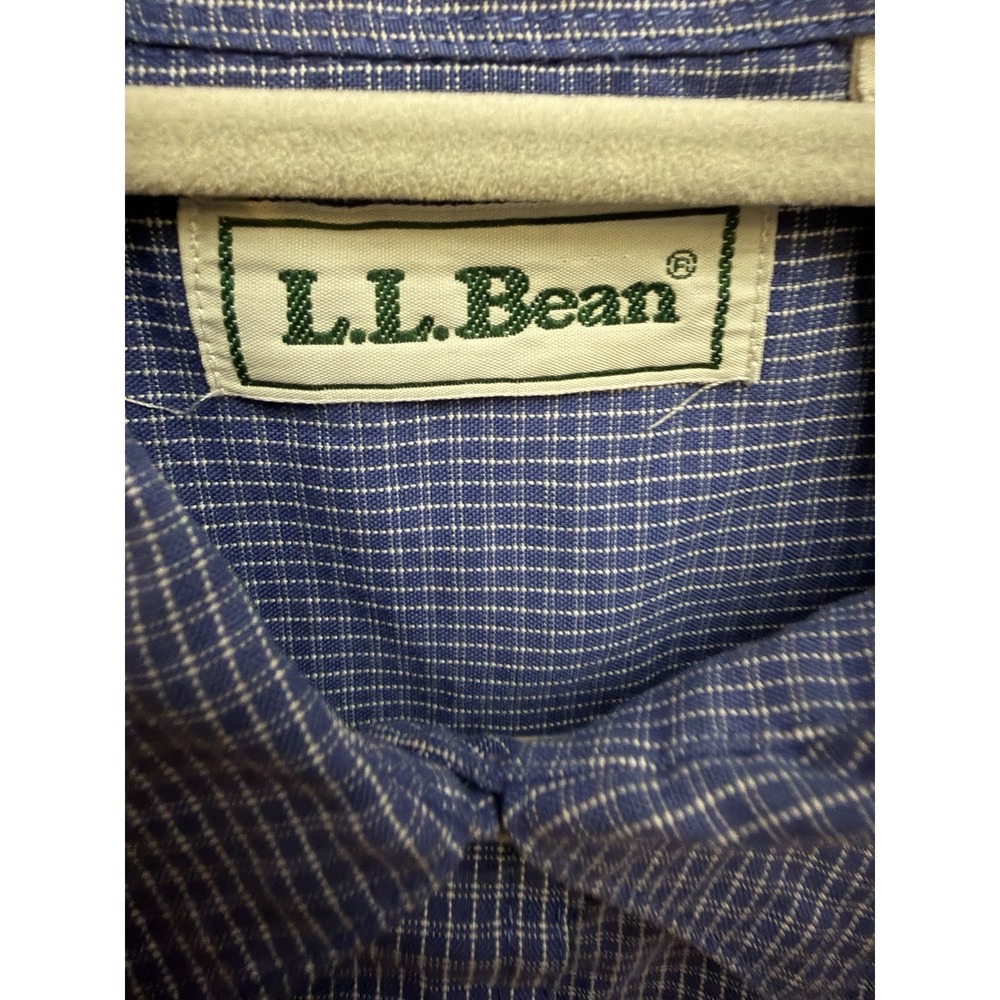 Vintage LL Bean Womens 12 Blue Checked Button Down Shirt Cotton Blend Cottage - Picture 4 of 8
